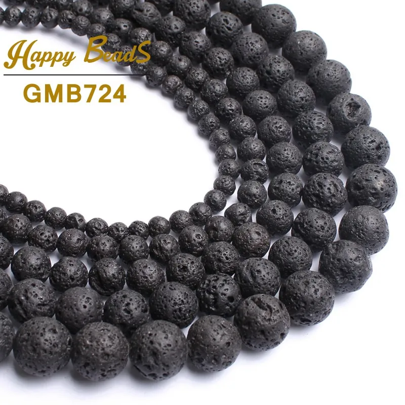 

Natural Black Volcanic Lava Stone Beads Round Loose Spacer Beads For Jewelry Making DIY Bracelet Accessories 15"4/6/8/10/12/14mm