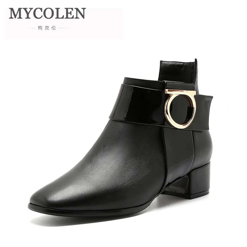 

MYCOLEN 2018 Women Boots Round Toe Ankle Boots Luxury Designer Heels Balck Boots Genuine Leather Shoes Woman Chelsea Boots