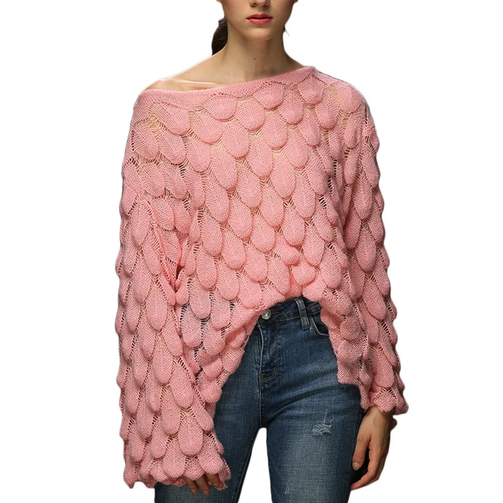 

Women Casual Winter Jacket O-Neck Long Flare Sleeve Loose Solid Knitted Sweater Coat Female Women Winter Top Pullover veste A8