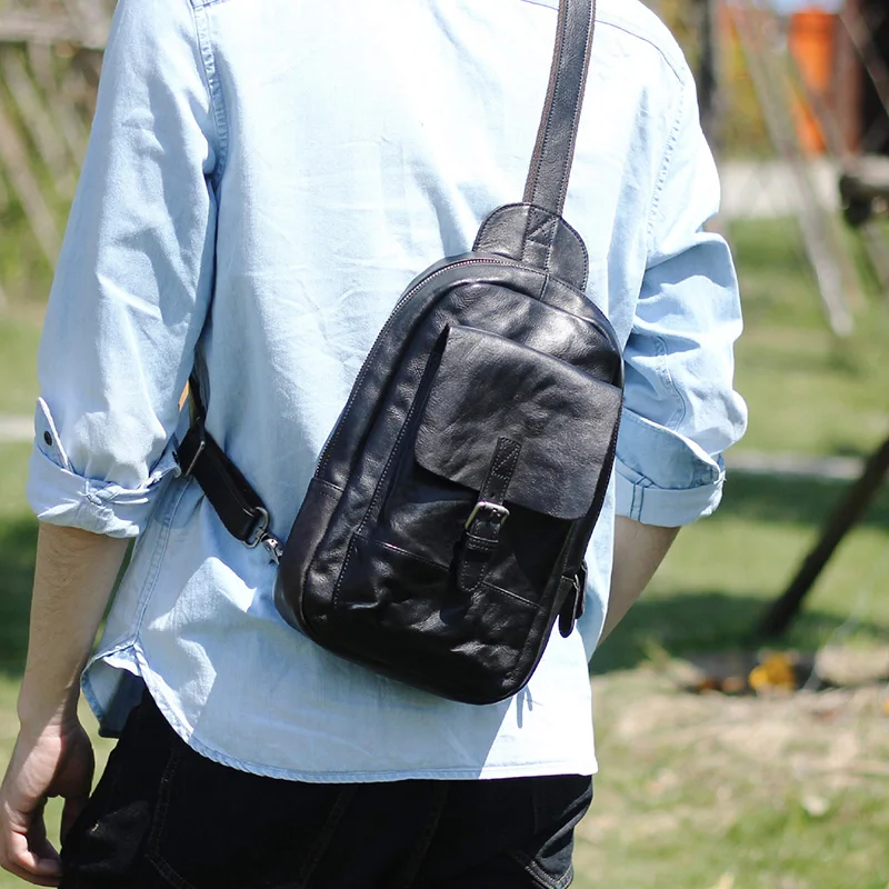 AETOO Retro head cowhide chest bag, handmade new single shoulder crossbody bag, male leather chest bag