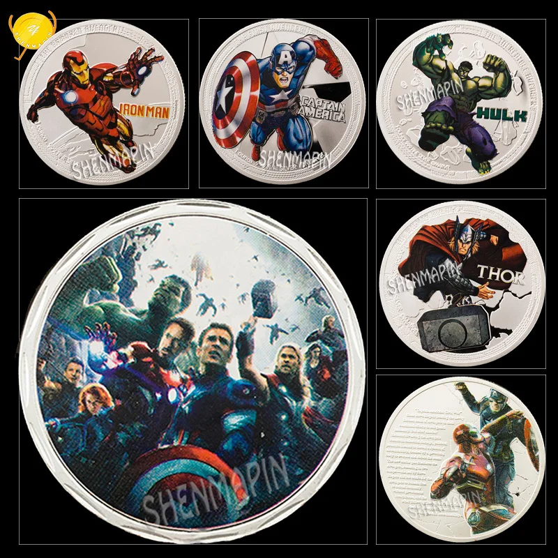 

The Avengers Commemorative Coin Captain America Iron Man Thor Hulk Civil War Challenge Coin Science Fiction Movie Art Coins