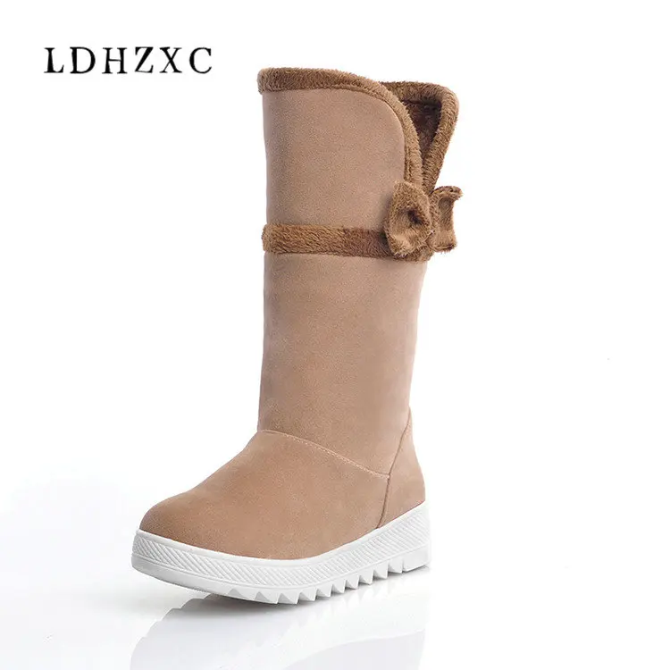 

LDHZXC Comfortable Warm Shoes Women Boots Winter Short Plush Boots Mid-calf Boots Concise Med Heel Lady Boots