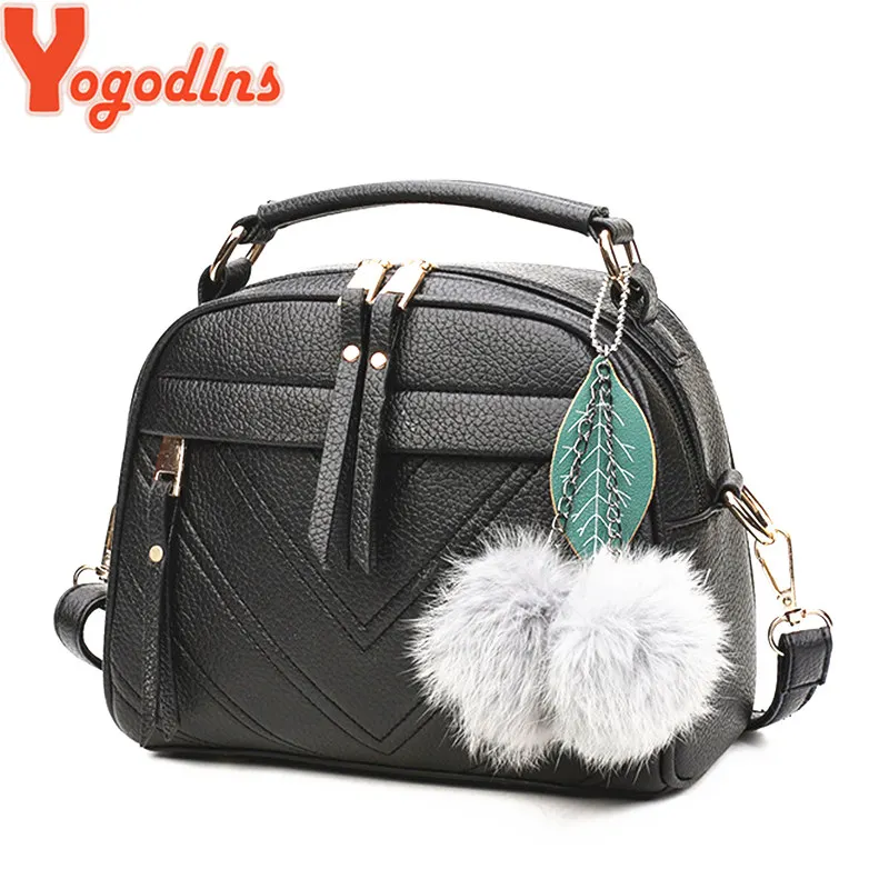 Yogodlns جديد أزياء والجلود الإناث أعلى-حقائب بيد صغيرة المرأة Crossbody حقيبة الشعر الكرة حقيبة كتف لطيف رسول حقائب
