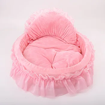 

Pet Dog Breathable Solid Cotton Made Bed Hand Wash Beautiful Lace Edge Princess Bed For Small Large Dogs Cats DB720