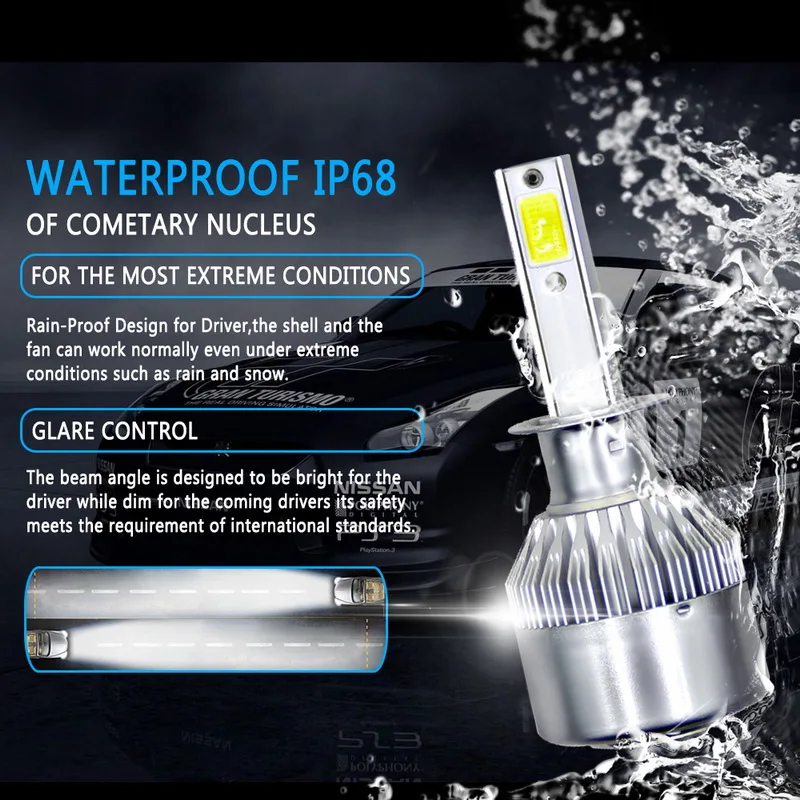 

LED Light C6 Headlight LED H1 H3 H7 H11 H13 9004 9005 9006 36W 3800LM Automatic Headlamp 6500K Bulb 2PC 9-36V Safety Light