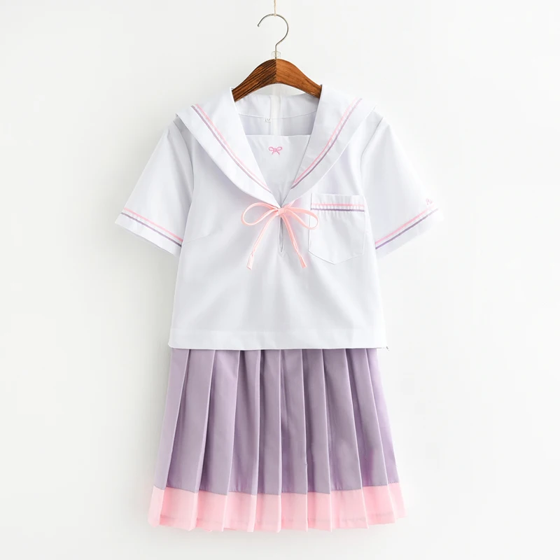 

Japanese Women JK Student Cardigan School Uniform Top+Purple Fold Skirt Set Full Outfit Uniform New S,M,L,XL,XXL