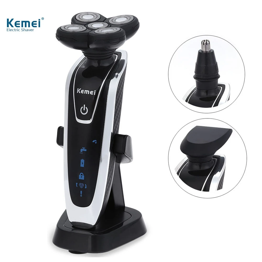 

Kemei5886 3 in 1 Multifunction Electric Shaver Rechargeable 5D Floating Shaver Razor With Charge Stand IPX7 Waterproof