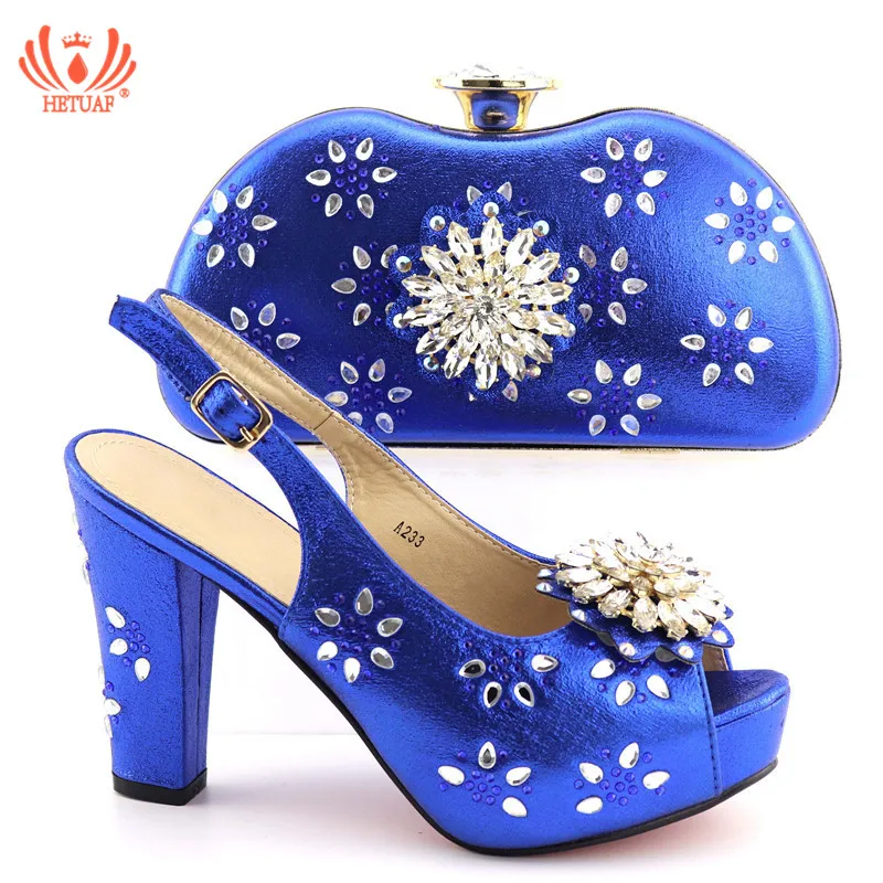 

New Arrival Royal Blue Color High Quality Elegant Italian Shoe with Matching Bag Shoe and Bag Set African Lady for Wedding Party