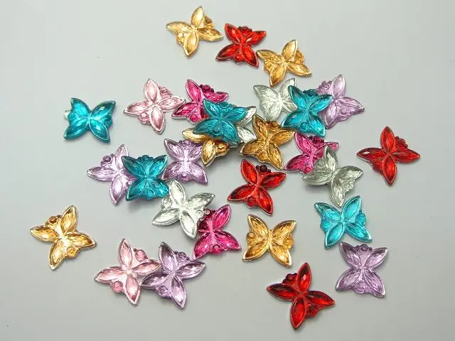 4 Wood Cabochons Flatbacks Butterfly Flat Backs Embellishments Assorted Lot