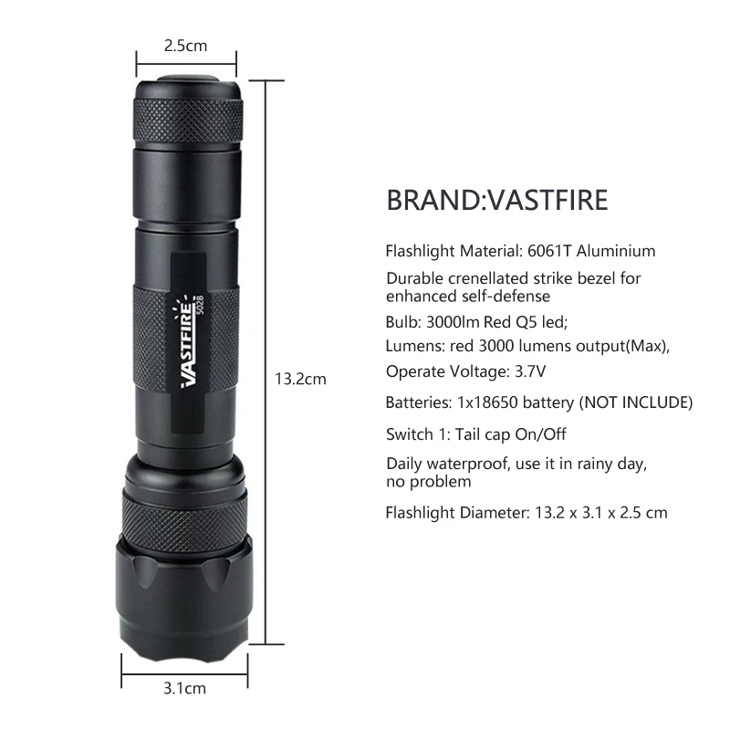 Светодиодный фонарик VastFire 350LM Q5 красного цвета охотничьи фонарики + аккумулятор