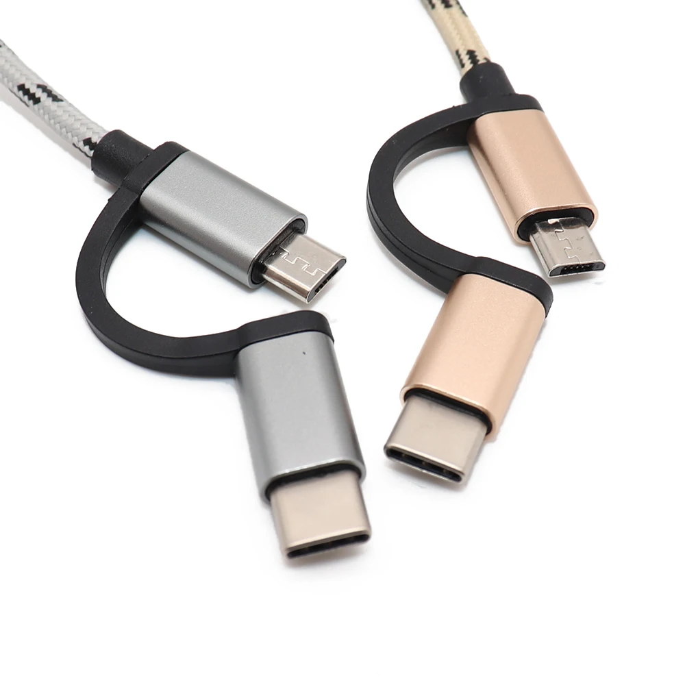 2 в 1 USB 3,0 OTG кабель с нейлоновой оплеткой Micro Usb type C адаптер для синхронизации данных и зарядки для samsung для huawei для MacBook type-C OTG