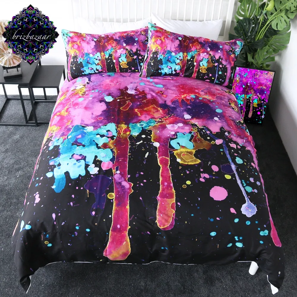 Pink Splatter by Brizbazaar Bedding Set Queen Splashing Watercolor 3