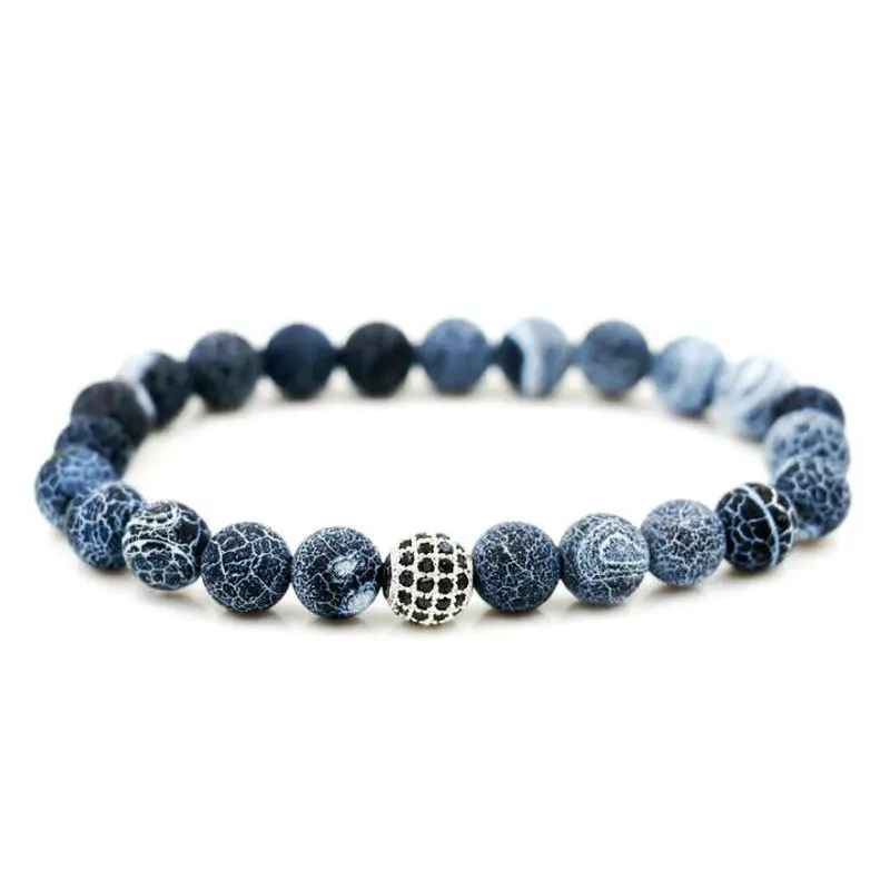 

Micro Pave CZ Copper Ball Gold Color Bracelets For Men Natural Wind Fossils Stone Bead Strand Bracelets Women Yoga Jewelry