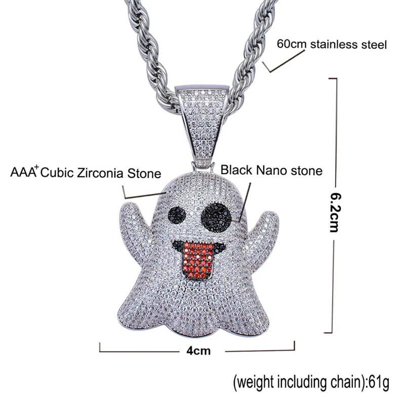 

LANCHXIDY Hip Hop Men Women Necklace Pendant Emoji Elf Tongue Funny Inlay Zircon Fashion 60cm Pendant Fashion Jewelry