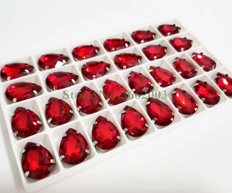 Плоские стеклянные кристаллы AAAA в форме Красной капли Стразы для шитья
