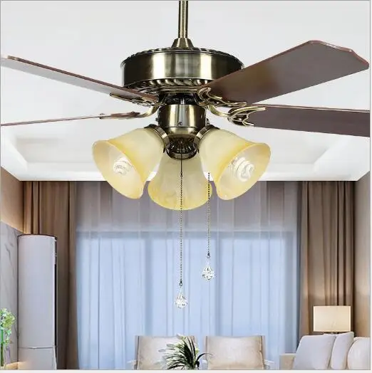 

LED ceiling fans lamp brown color wood 3 light ceiling fans light 110-220V 42 Inch/108cm Pull switch