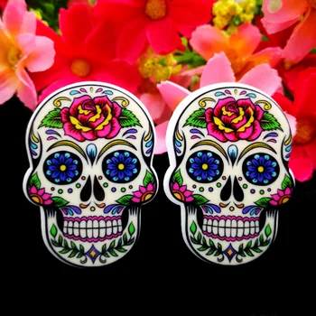

40pcs/Lot 37x27mm Skull Resin Planar Flatback Mexican Sugar Skull Flat Back DIY Hair Bows Center Phone Case Handmade Materials