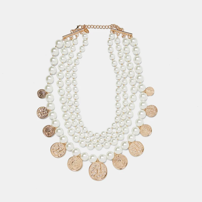 Лучшая Леди ZA металлическая подвеска имитация жемчуга ожерелье для женщин модные эффектные золотистого цвета ожерелье рождественские подарки Модный Горячий