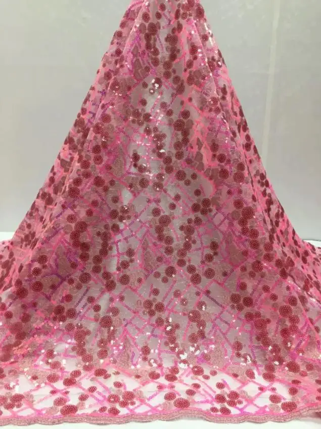 

Sequins sequins circle wave point African lace fabric sequins embroidered French mesh Nigeria 5 yards suitable for wedding dress