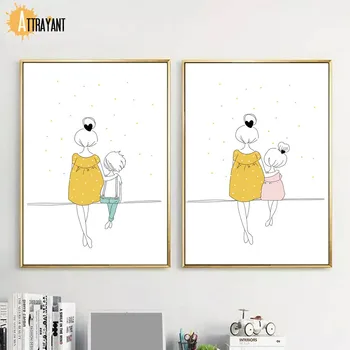 

Cartoon Woman Girl Boy Minimalism Nursery Wall Art Canvas Painting Nordic Posters And Prints Wall Pictures Baby Kids Room Decor