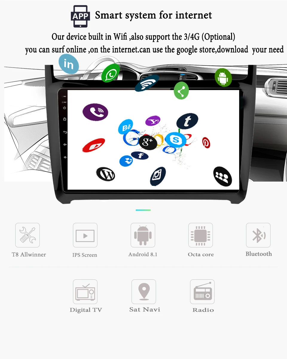 Top 2Din Multimedia Video Player Android 9.1 GPS Navigation Radio WIFI For Volkswagen VW POLO 2012-2018 Sedan Cassette Stereo no dvd 5