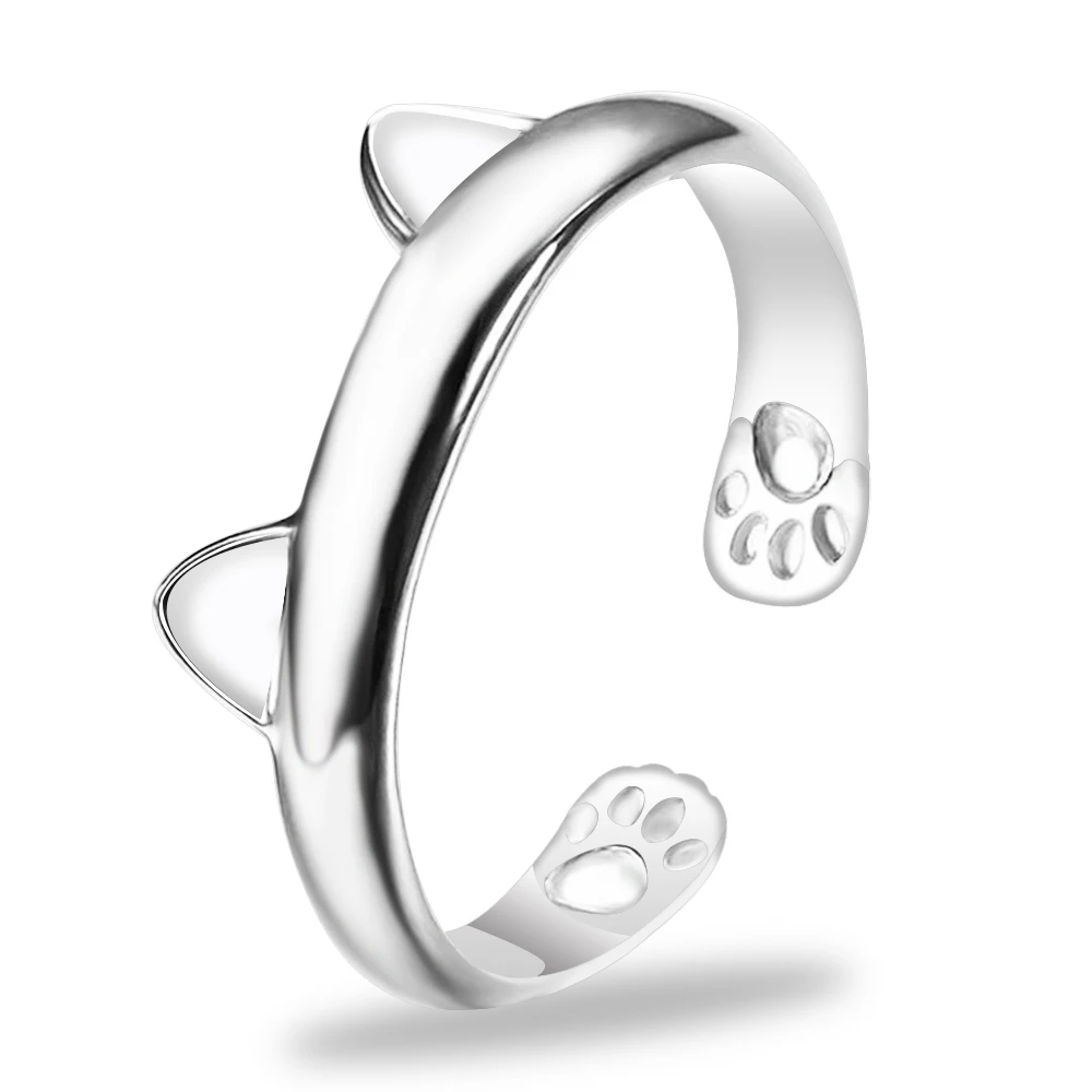 

925 Jewelry Silver Plated Ring Fashion Design Cat Ear Ring Jewelry Cute Cat Claw Opening Ring For Women Gifts Adjustable Ring