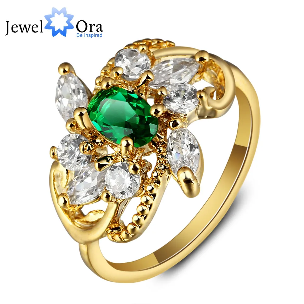Trendy Colorful Party Accessories Gold Color Cubic Zirconia Women Ring New 2016 Best Gift for Women (JewelOra RI101851)