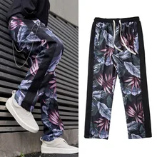 Мужские спортивные штаны с цветочным принтом, винтажные хип-хоп штаны с заплатками, повседневные штаны для бега, европейские и американские Ins,, уличная одежда, черные брюки в полоску