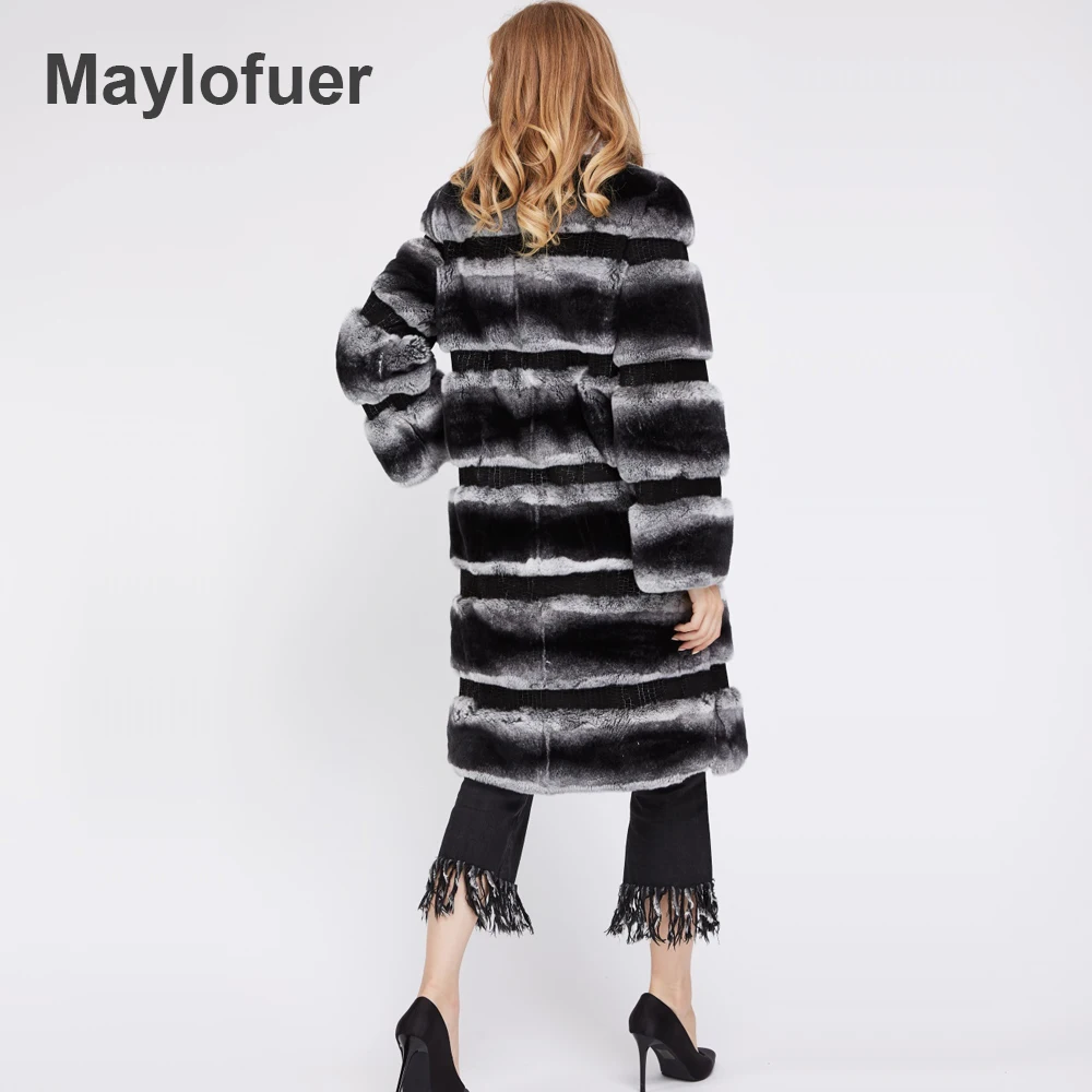 Maylofuer Длинное пальто Rex Rabbit Ms. Натуральный мех кролика Зимняя шуба из шиншиллы с