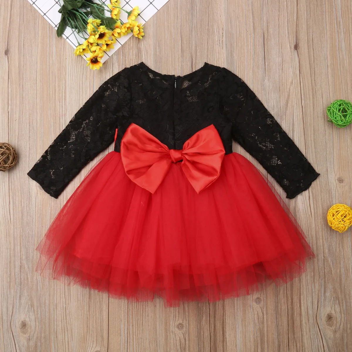 Formal Kids Baby Girls Christmas Princess Dress Mesh Lace Flower Long Sleeve Back Bow Dress Tulle Wedding Party Ball Gown 6M-5Y