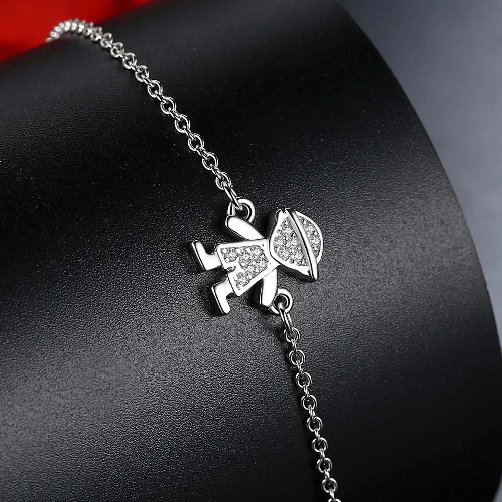 ELESHE Real 925 Sterling Silver Chain Bracelet & Bangle Cute Crystal Boy Charm Bracelet For Women Girls Children Kids Jewelry