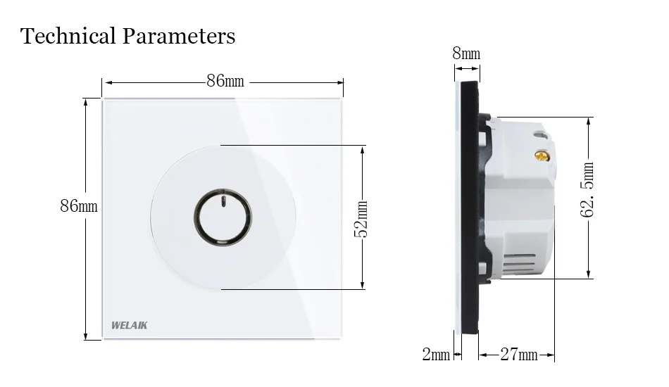 WELAIK производитель-стеклянная панель-кнопка задержки-настенный выключатель UK-standard AC220V B17YSW