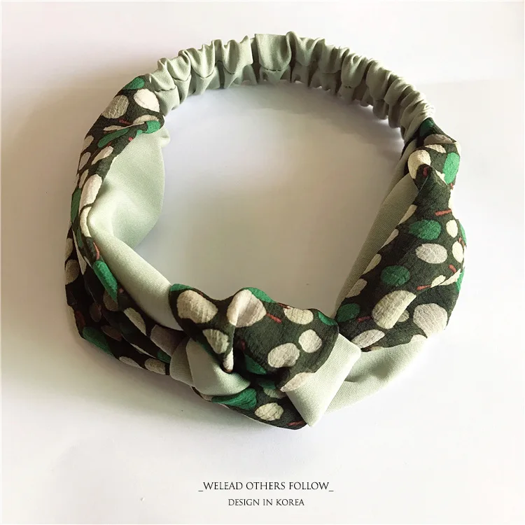 

2018 Fabric Cross Knot Hair Band Limited Edition Fashion Retro Green Leaf Hair Headband Women Summer Chiffon Hair Accessories