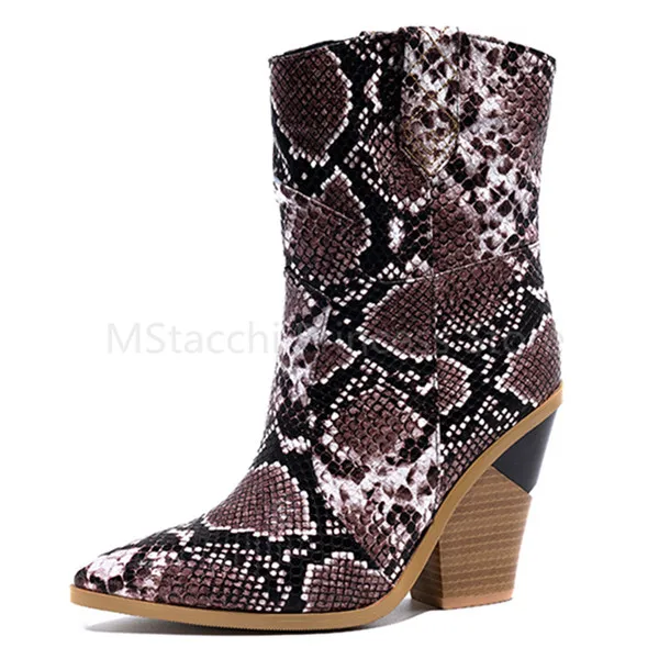 Mcacchi/женские ботинки до середины икры; ботинки с острым носком и тиснением; модельные туфли на высоком каблуке; фирменный дизайн; женские ботильоны; Botines Mujer - Цвет: Многоцветный