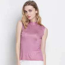 Шелковая майка без рукавов с высоким воротником, натуральный шелк, трикотажная одежда
