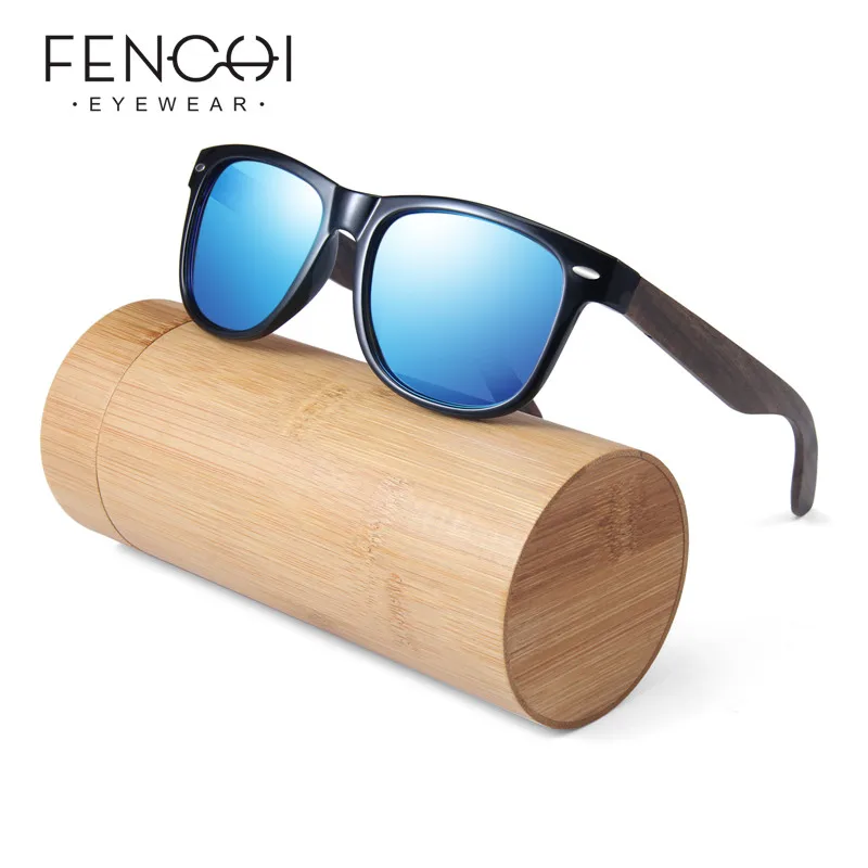 

FENCHI Square Polarized Sunglasses Men Women 2019 Ebony Zebra Wood Mirror Lens Glasses Brand Design Handmade Oculos Zonnebril
