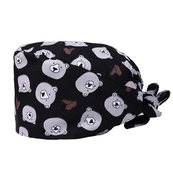 

Brown Bear Surgical Caps Medicine Hat Nursing Uniform Accessories 100% Cotton Tieback Adjustable Dentist Professionals Work Hats