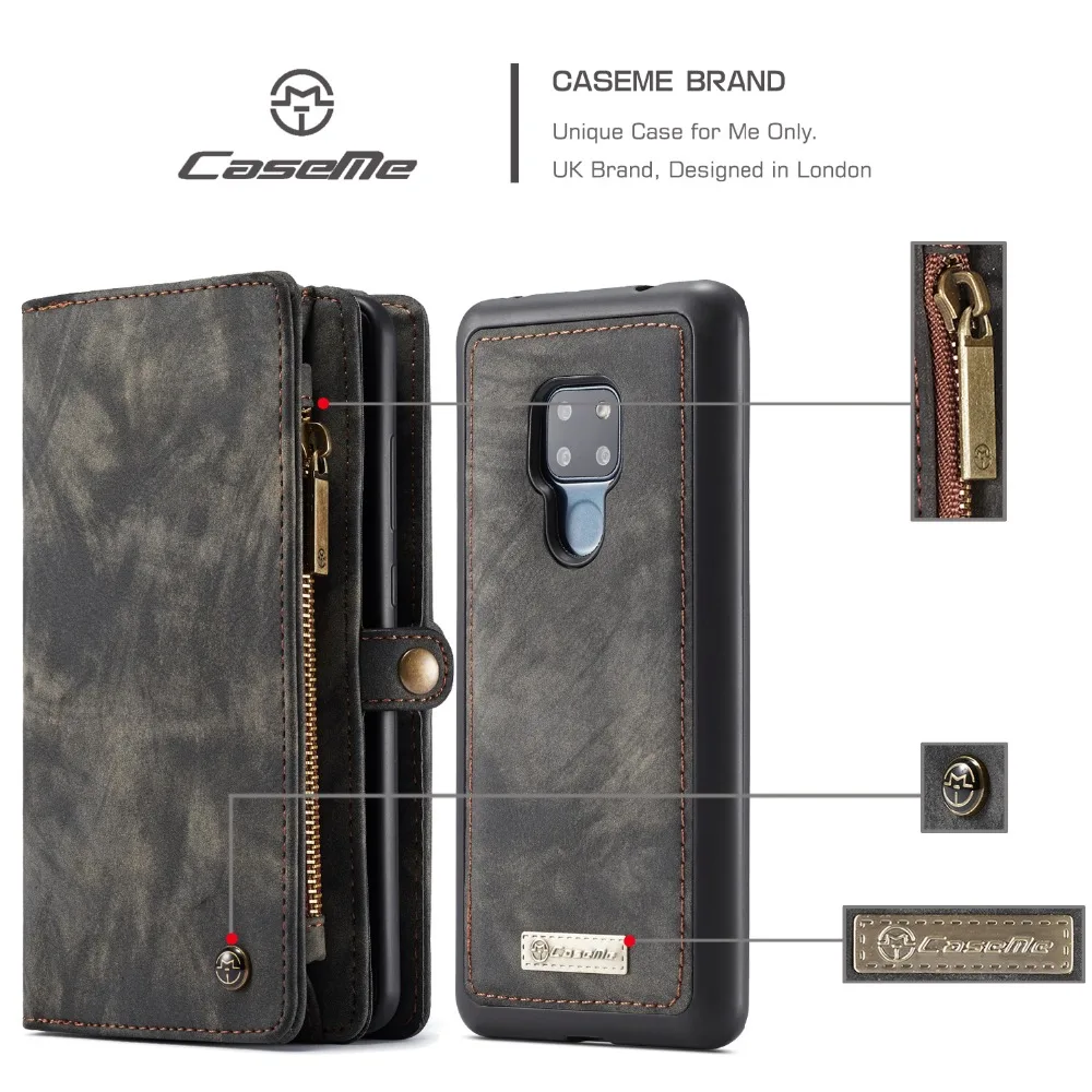 

Genuine Leather Zipper Bag For Huawei Mate20 Case Multi Wallet Case 2 in 1 Design Phone Full Protective Cover case for Mate 20