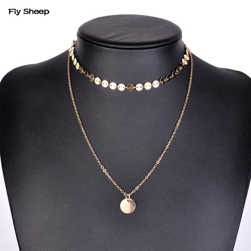 

Punk New Fashion Necklace Simple Double-layer Copper Sequin Chain Short Necklace Summer Jewelry Collar Chain Necklaces