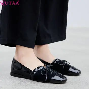

QUTAA 2019 Women Pumps Casual Shoes Lace Up Women Shoes Square Toe Low Heel Pu Leather New Fashion Ladies Pumps Size 34-39