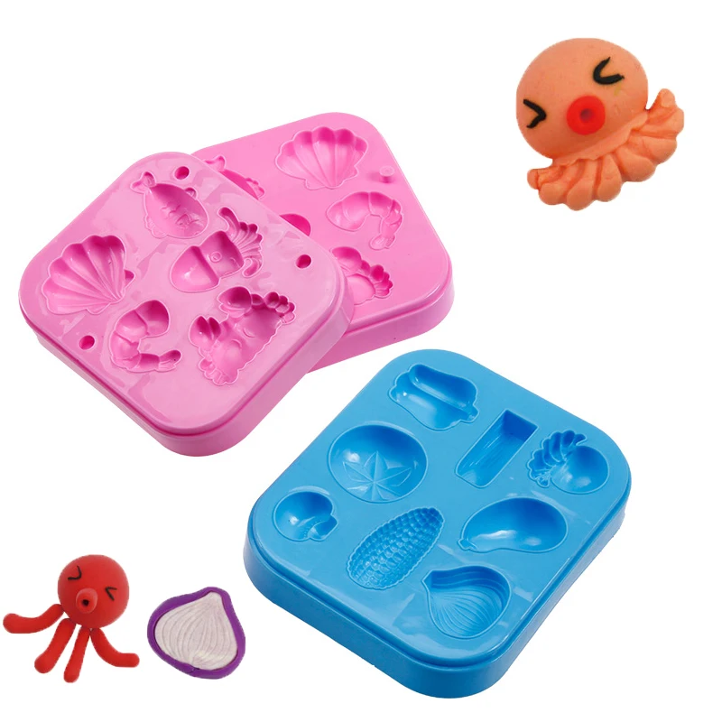 

1set 10cm 3D color plasticine clay suit parent-child interactive toys Barbecue seafood and vegetables set mold intelligent toy