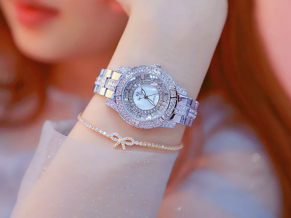 34 мм BS Лидер продаж часы высокого класса часы с кристалалми и стразами женские платье часы девушка браслет часы Montre Femme