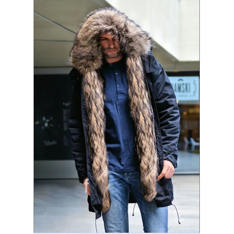 

BFFUR Raccoon Fur Parka Winter Jackets Mens Luxury Jacket Real Fur Parka Men Hooded Leather Jackets Men Park With Natural Fur