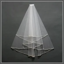 1 слой короткий абзац ручной работы фата с бисером Жених невесты волосы двойной сшитые бусины Свадебные аксессуары