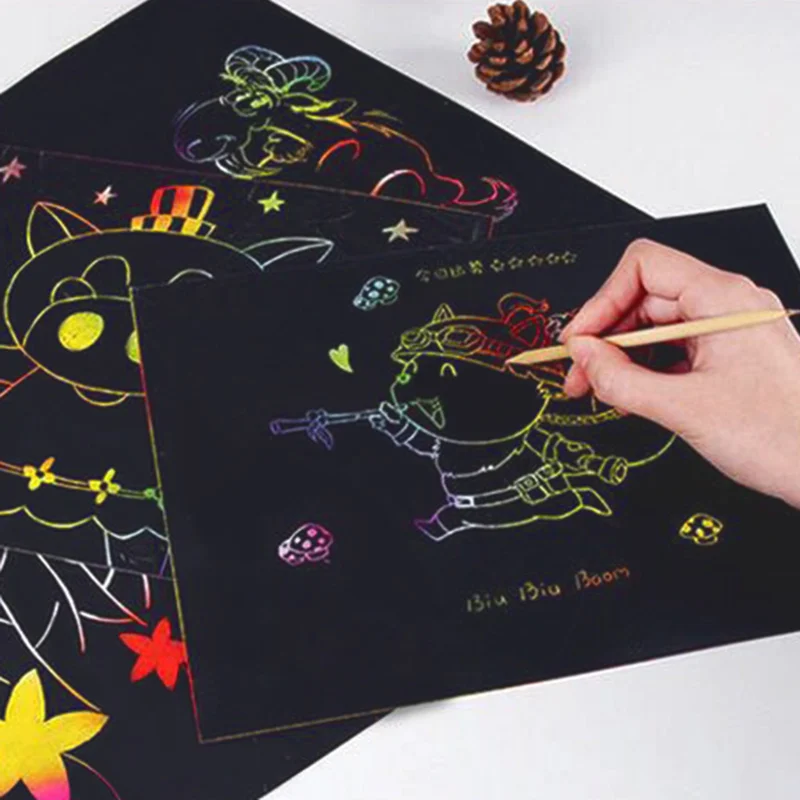 5 шт., волшебная Красочная доска для рисования, бумага, скребковая живопись, для обучения детей, Обучающие игрушки, каракули, царапины, детские подарки