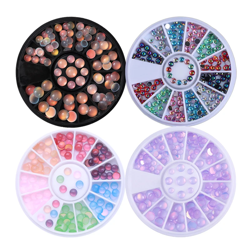 

1 Box Opal Cat Eye Nail Art Rhinestone Multi-size Flat Bottom Resin Nail Art 3D Nail Decoration In Wheel