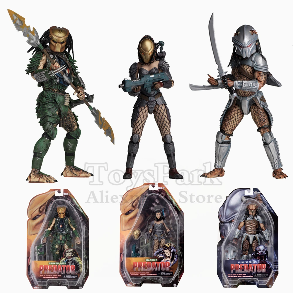 

Original NECA Series 18 Aliens VS Predator 7" Action Figure AVP Broken Tusk Hornhead Machiko Female Dark Horse Comic Doll Toys