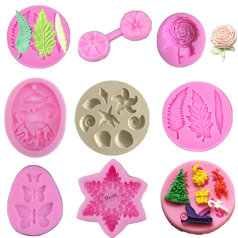 

leaves flowers butterfly Christmas Fondant Cake Decoration Stencil Sugar Paste 3D Cake Mold Silicone Molds Baking Tools Supplies