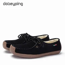 Dobeyping/обувь из натуральной кожи; женские кроссовки на шнуровке; теплые плюшевые женские лоферы; мокасины; женская зимняя обувь; Размеры 35-42