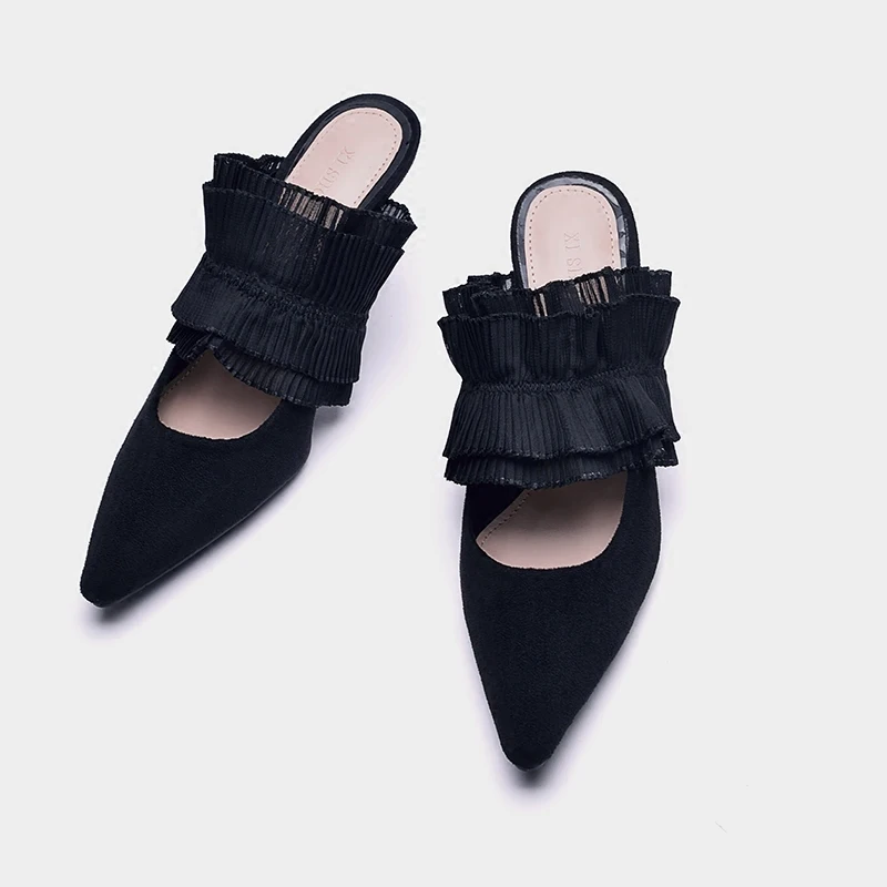 Plisado Tacón Del Mulas Zapatos Pie De Elegante Negro Black Mujeres Moda Alto Verano Sandalias Acentuado Dedo Talón Swc0268 Las 7pqZx5P
